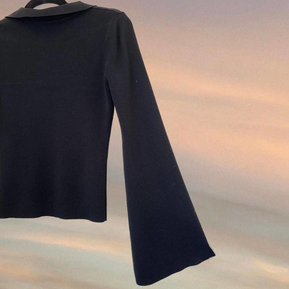 Bell Sleeved Black V-Neck Blouse - Picture 1 of 3